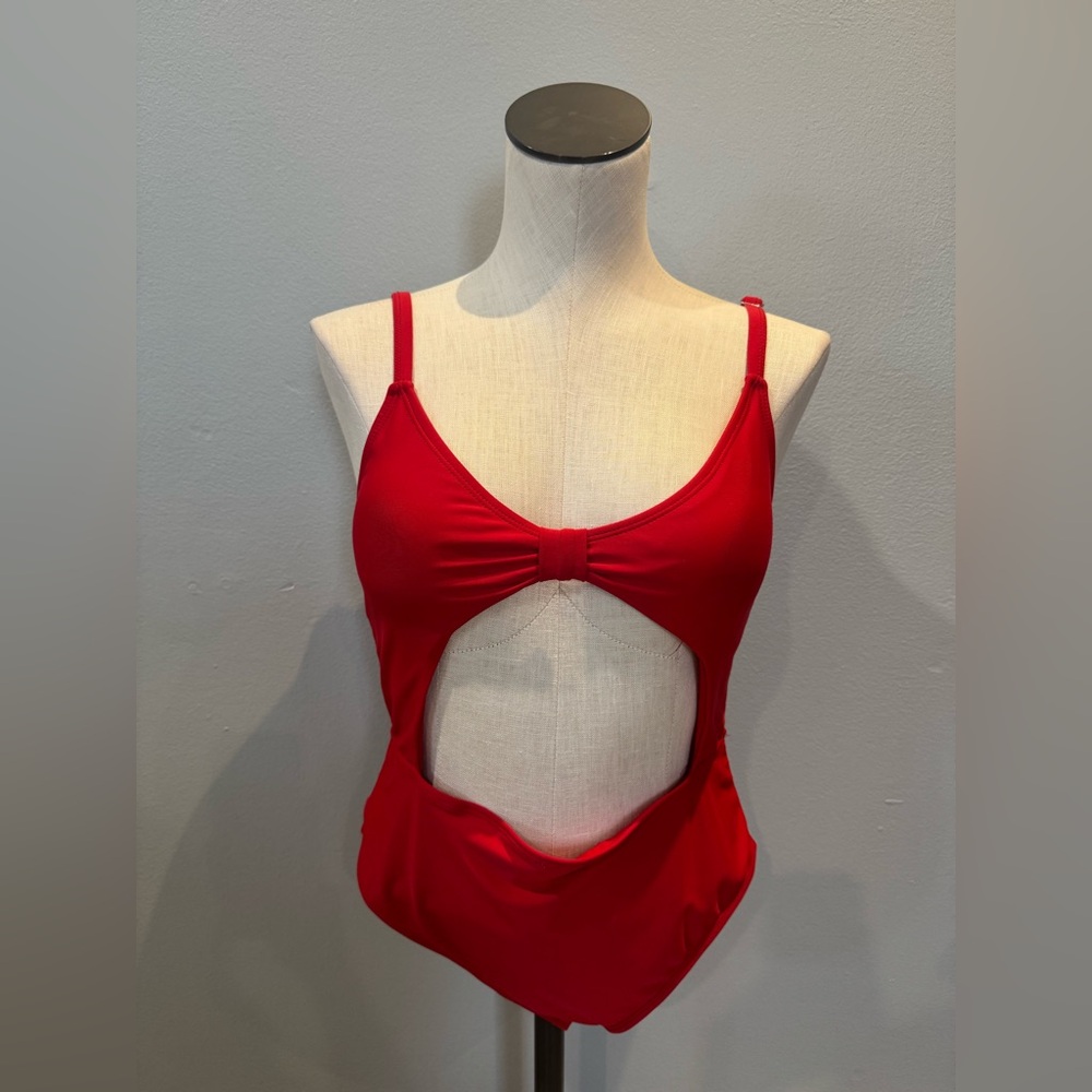 Red Cutout Swimsuit holiday summer festival high waist one piece Large NWT